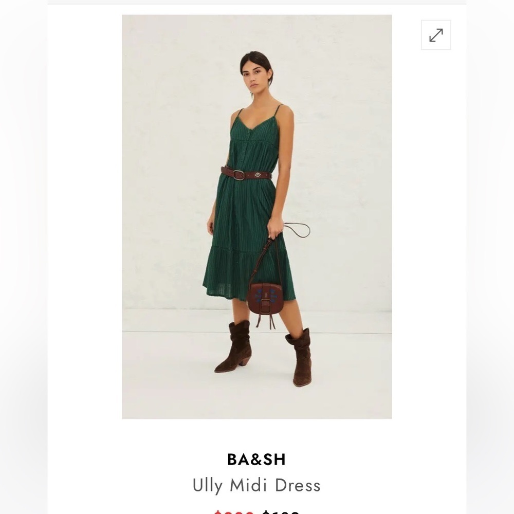 NWT BA&SH Ully Green Striped Textured Midi Dress Sleeveless Sz Lg Made In India - Picture 12 of 16